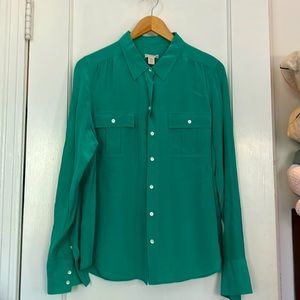 J.Crew Size 12 100% Silk Teal Blouse